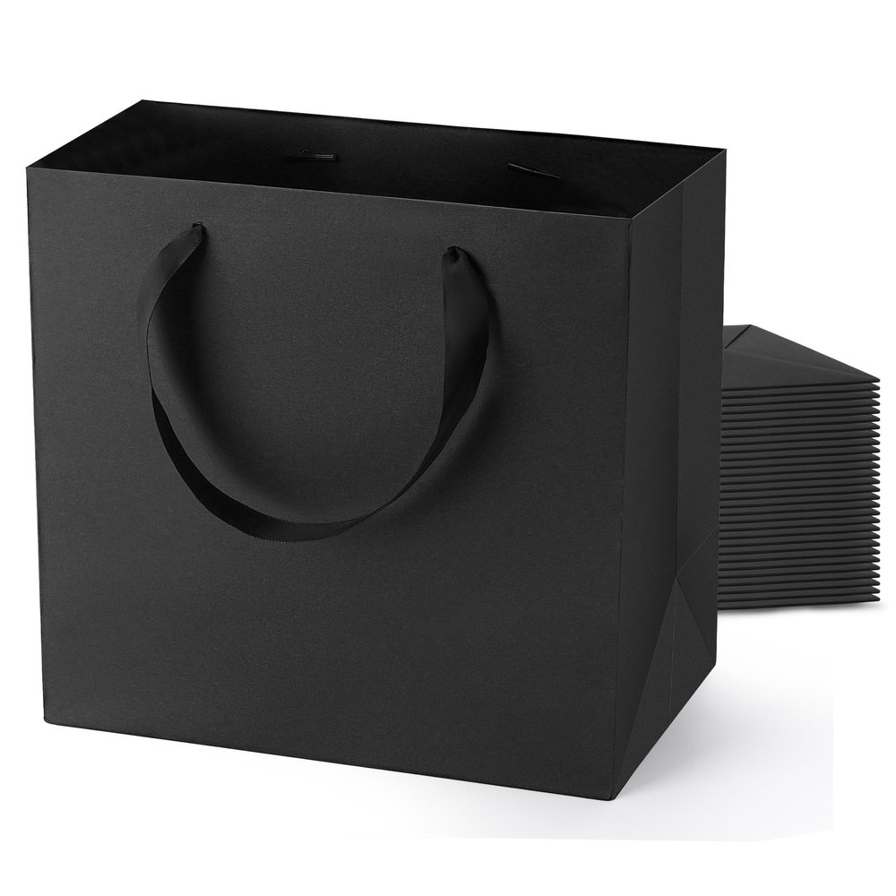 NineLife Basics Black Gift Bags With Handles: 12.5x4.5x11 Inch 50pcs Large Paper Bags Bulk For Party Shopping Wedding Birthday