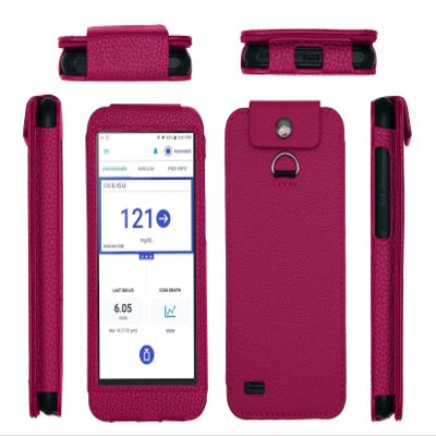 Fitted Leather Case with Lanyard for Omnipod 5 Receiver (Continuous Glucose Monitoring) (Hot Pink)