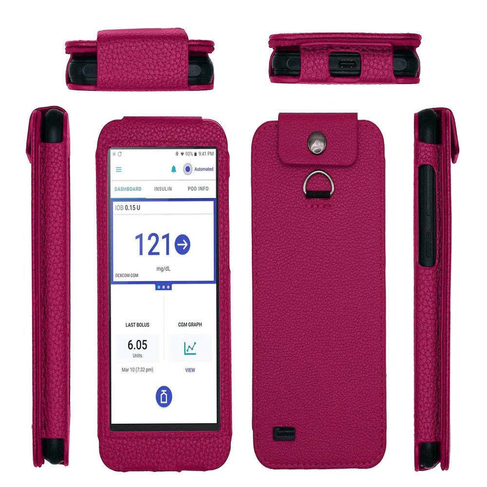 Fitted Leather Case with Lanyard for Omnipod 5 Receiver (Continuous Glucose Monitoring) (Hot Pink)
