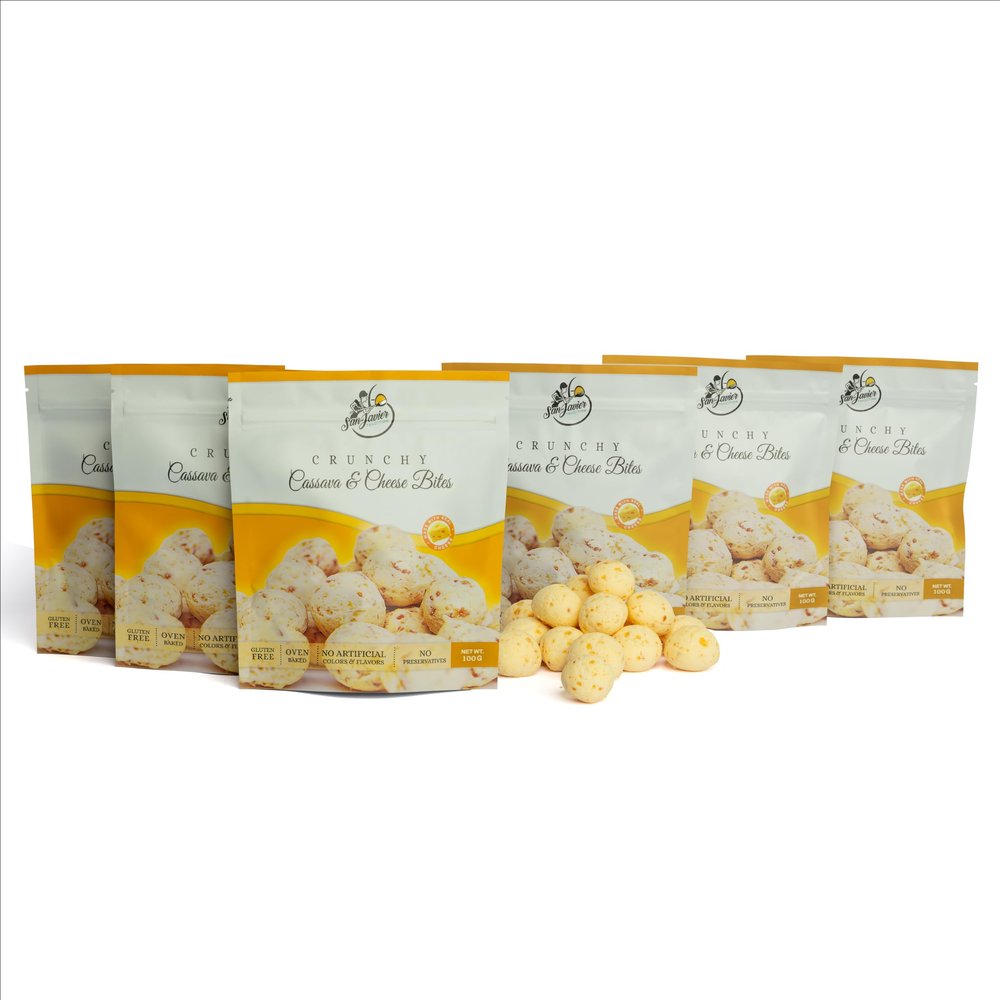 Crunchy Cassava & Cheese Bites by San Javier Tradition + Pack of 6 (100 G. Bag)+ Oven Baked+ Gluten Free+100% Natural Ingredients+ NO Preservatives+ NO Artificial Flavors + NO Artificial Colors +
