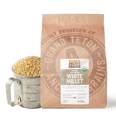 100% Organic White Millet by Grand Teton Ancient Grains | Shelled, Gluten-Free, Hulled Grain for Salads, Pilafs, & Soups | Whole Grain Ready for Milling, (48 Pounds)
