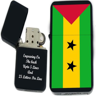 Flags of The World Nations UV Printed Windproof Oil Lighter - Personalized Custom Engraving on The Back P -T (Sao-Tome-and-Principe) - Christmas, Halloween & Valentines Day Gift