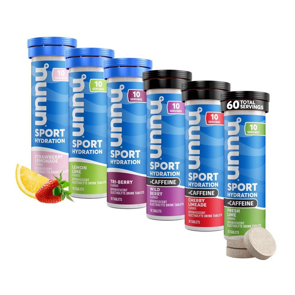 Nuun Sport + Caffeine Electrolyte Tablets  Dissolvable in Water, Variety Pack | 5 Essential Electrolytes for Hydration | 1g Sugar Drink Mix | Vegan, Non-GMO | 6 Pack (60 Total Servings)