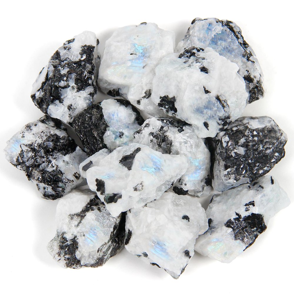 1.1lb Bulk Raw Rainbow Moonstone Rough Crystal-Natural Rainbow Moonstone Raw Stones Crystal for Tumbling, Cabbing, Fountain Rocks, Decoration,Polishing, Wire Wrapping, Wicca & Reiki Crystal Healing
