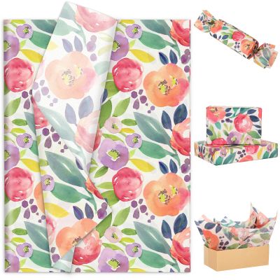 100 Sheets Watercolor Floral Tissue Paper Colorful Flower Gift Wrapping Paper DIY Art Craft Papers for Spring Wedding Bridal Shower Birthday, 14 x 20 Inch