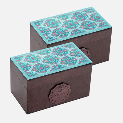 Octavius Assorted Tea Gift Set | 6 Assorted Black & Green Teas | 30 Teabags | Wooden Tea Sampler Pack w/Ornate Floral Design | Pack of 2