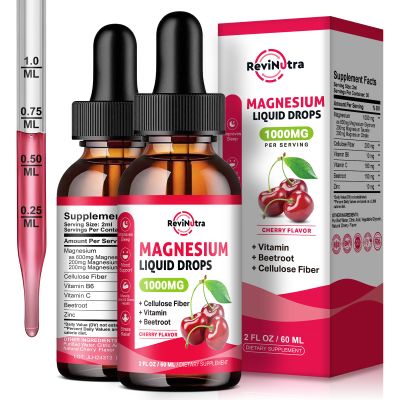 2 Pack Magnesium Glycinate Liquid Drops, 1000mg of Magnesium Glycinate, Taurate & Citrate Liquid Drops for Bone, Sleep, Calm, Muscle, Energy & Relaxation, High Absorption, Sugar-Free Cherry Flavor