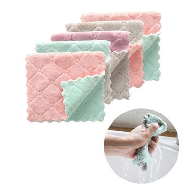 NOLITOY 5pcs Microfiber Dish Towels Reusable Cleaning Cloths for Kitchen Dishrag Absorbent Dishcloths Solid Dish Cloth Random Color