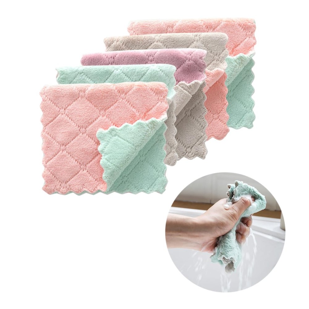 NOLITOY 5pcs Microfiber Dish Towels Reusable Cleaning Cloths for Kitchen Dishrag Absorbent Dishcloths Solid Dish Cloth Random Color