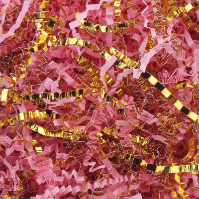 LDKGHE 4 oz Crinkle Cut Paper Shred Filler for Gift Wrapping Baskets Filling Box Birthdays Christmas Thanksgiving Easter Weddings Valentines Mother's Day Anniversaries (Pink and Gold)