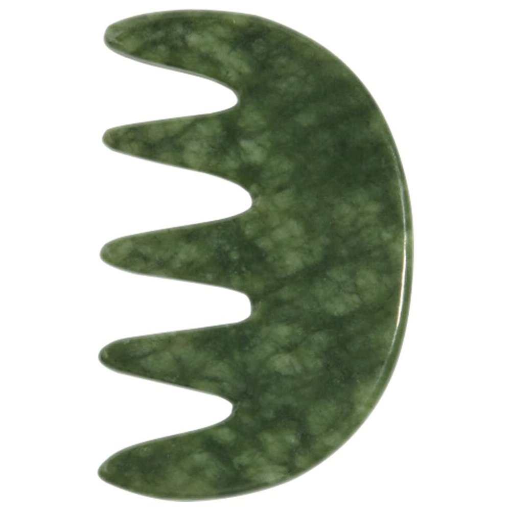 Baluue Jade Comb Natural Jade Scalp Therapy Tool for Relaxation and Acupoint Treatment Smooth and Polished Five-Tooth Design for Home and Travel Use