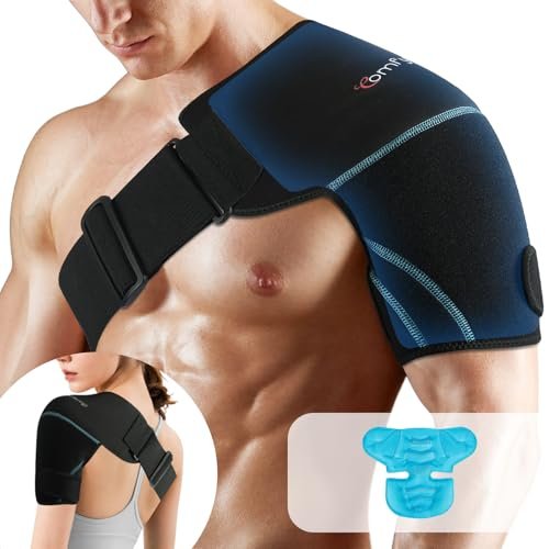 Comfytemp Shoulder Ice Pack Wrap Shoulder Brace, FSA Eligible Items Only List, HSA Gel Cold Compression Sleeve for Injuries Reusable Arm Rotator Cuff Pain Relief, Recovery Items for Women Men