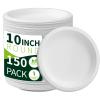 10 Inch Compostable Paper PlatesWhite 150 Pack, 100% Sugarcane Bagasse Large Disposable Plates, Sturdy Heavy Duty, Biodegradable Dinnerware for Party, BBQ, Picnic, Catering view 1