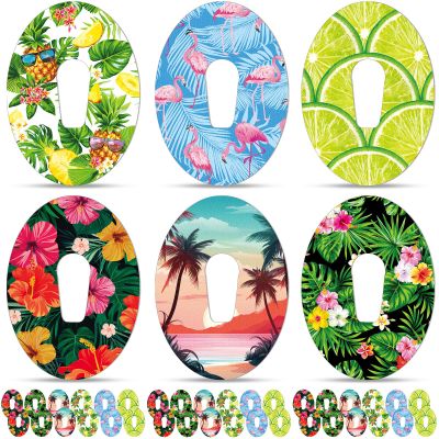 36 Pack Adhesive Patch Compatible with Dexcom G6 Breathable Colorful CGM Patches Waterproof Tropical Hawaii Pre Cut Adhesive Tape for Continuous Glucose Monitor Protection