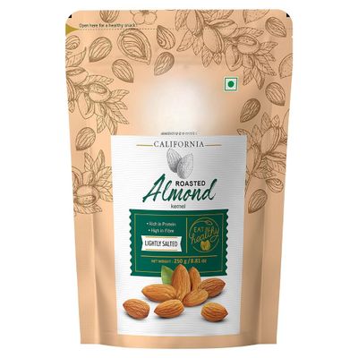 California Roasted Almond Kernels - Lightly Salted - 250g Premium Badam Giri - Natural Whole Dry Fruits - Healthy Nuts Snack - 250 Grams Pack