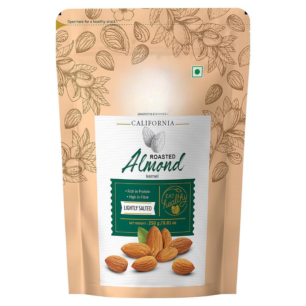 California Roasted Almond Kernels - Lightly Salted - 250g Premium Badam Giri - Natural Whole Dry Fruits - Healthy Nuts Snack - 250 Grams Pack