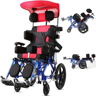 Stroke Hemiplegia Disabled Wheelchair - Fully Lying Folding Aluminum Alloy with Seat Belt, Dining Table - Child Adults Elderly (Color : Red, Size : 14.2)