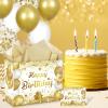 Wayyogh Gold Birthday Gift Bag White Gold Happy Birthday Wrapping Gift Bag with Card and Tissue Paper for Women Men Anniversary Birthday Party Wrap Bags Favors Kids Adults Goodie Bag Supplies view 2