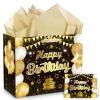 Black Gold Birthday Gift Bag Happy Birthday Wrapping Paper Bag with Greeting Card and Gold Tissue Paper for Men Women Anniversary Party Favors Kids Adults Christmas Goodie Gift Wrap Bag Supplies view 1
