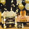 Black Gold Birthday Gift Bag Happy Birthday Wrapping Paper Bag with Greeting Card and Gold Tissue Paper for Men Women Anniversary Party Favors Kids Adults Christmas Goodie Gift Wrap Bag Supplies view 2