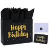 13" Large Black Gift Bag Set with Greeting Card and Tissue Papers (Stars and Gold Foil Happy Birthday) for Men's or Women's Party, Boys', Girls' or Kids' Birthday Parties, Baby Boy or Girl, Baby Shower - 13x5.2x10.2, 1 Pcs. view 1