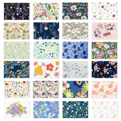 24 Pack Boxed Floral Blank Greeting Cards with Self-adhesive Envelopes For All Occasion, 24 Unique Watercolor Designs No Repeats