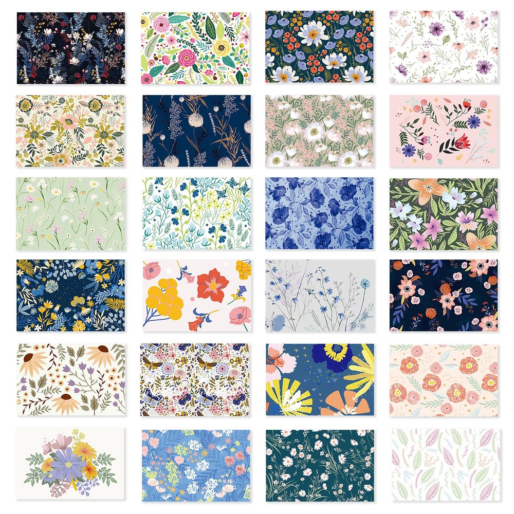 24 Pack Boxed Floral Blank Greeting Cards with Self-adhesive Envelopes For All Occasion, 24 Unique Watercolor Designs No Repeats