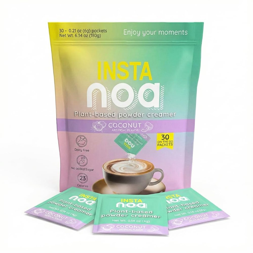 NOA Powder Coffee Creamer Plant-Based - Dairy-Free Coconut & Coconut Flavor, No Sugar, Vegan, Keto-Friendly, Instant Non-Dairy Coffee Enhancer, 30 Sachets of 6g