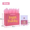 13" Large Pink Gift Bag Set with Greeting Card and Tissue Papers (Stars and Gold Foil Happy Birthday) for Women's Party, Girls' or Kids' Birthday Parties, Baby Girl, Baby Shower - 13x5.2x10.2, 1 Pcs. view 2