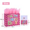 13" Large Pink Gift Bag Set with Greeting Card and White Tissue Papers (Laser Foil 'Happy Birthday') for Women's Birthday Party, Girls' or Kids' Parties, Baby Shower, Baby Girl - 13x5.2x10.2, 1 Pcs. view 2