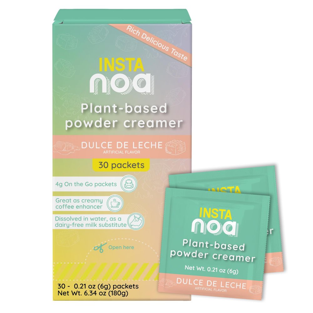 NOA Powder Coffee Creamer Plant-Based - Dairy-Free Coconut & Dulce de Leche Flavor, No Sugar, Vegan, Keto-Friendly, Instant Non-Dairy Coffee Enhancer, 30 Sachets of 4g