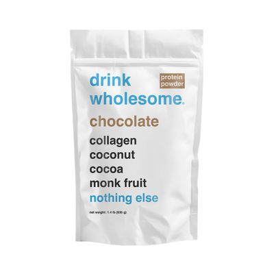drink wholesome Chocolate Collagen Protein Powder for Sensitive Stomachs | Minimally-Processed, Whole-Food Protein | Additive-Free, Dairy-Free, Gluten-Free | Low FODMAP