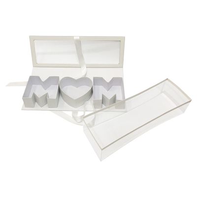 Mom Letter Shaped Empty Flower Box Fillable Gift Box Decorative Flower Soap Box for DIY Decor Anniversary, White