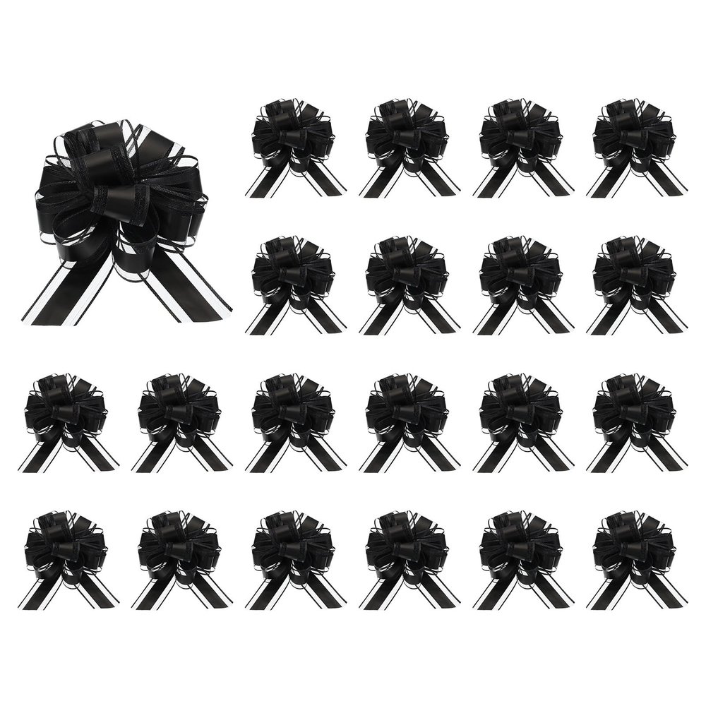 uxcell 20pcs Black Pull Bows 6.3 Inches Wide Large Organza Ribbon Gift Bows for Gift Wrapping Gift Baskets Decor Wedding Parties Birthday Florist Packaging and Decoration