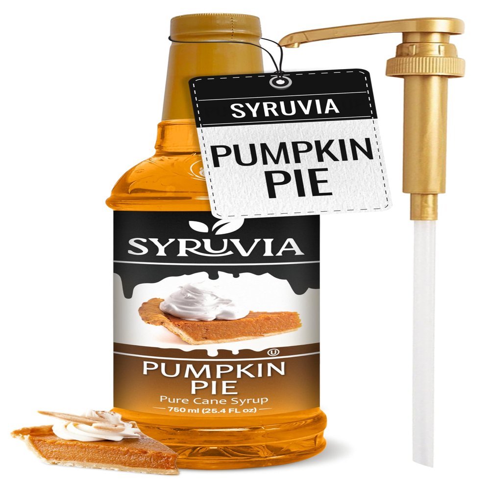 Syruvia Pumpkin Pie Coffee Syrup, Flavored Syrup for Drinks, Lattes, and Desserts  25.4 fl oz, With Pump