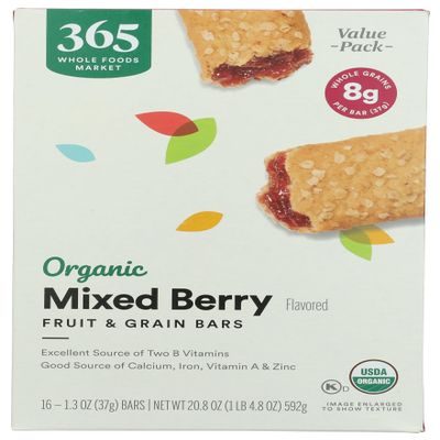 365 by Whole Foods Market, Organic Mixed Berry Fruit and Grain Bars, 20.8 Ounce, 16 Count