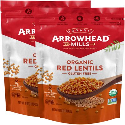 Arrowhead Mills Organic Red Lentils, 1 lb (Pack of 2)