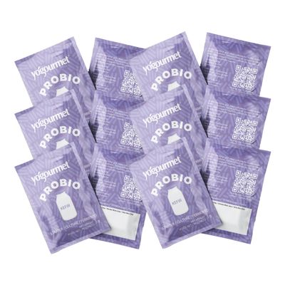 Yogourmet Kefir Starter with Probiotics (12 Sachets = 12 Quarts of Kefir) - Make Kefir at Home - Starter Culture - All Natural, Gluten Free, Kosher, Halal - 3 g Sachets