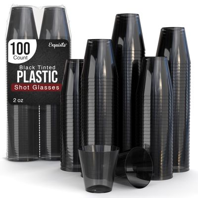 Exquisite Plastic Shot Glasses Disposable 100 Count 2 Oz Smokey Dark Tinted Black Shot Cups - Perfect Party Supplies for Party Cups - Cute Shot Glasses & Cool Shot Glasses