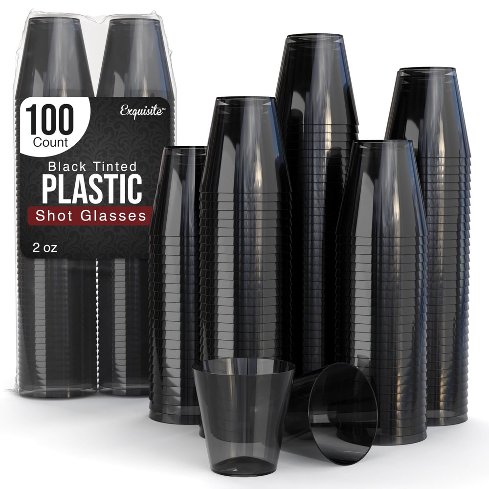 Exquisite Plastic Shot Glasses Disposable 100 Count 2 Oz Smokey Dark Tinted Black Shot Cups - Perfect Party Supplies for Party Cups - Cute Shot Glasses & Cool Shot Glasses