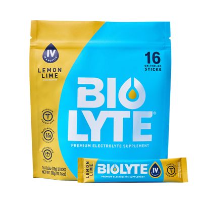 BIOLYTE IV Electrolyte Powder Packets, IV Liquid Drink Mix for Water, Doctor-Developed Hydration, Approved Dehydration Relief, Chemotherapy Must Haves for Women & Men- Lemon Lime (16 Sticks)