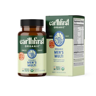 EarthFirst Organic Mens Multi Once Daily, Whole-Food Multivitamin with 19 Vitamins & Minerals for Energy, Heart, Bone Strength, Prostate & Immune Support, Vegan, Non-GMO, 60 Count