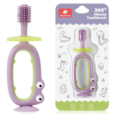 dearlomum 360 Baby Toothbrush with Suction Base,Toddler 12 Months up,Infant Oral Cleaner, Baby Tongue Cleaner,Food-Grade Silicone,Adjustable Safety Shield