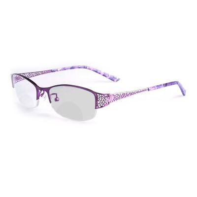 laureles Fashion Photochromic Bifocal Reading Glasses Women's Metal Half Frame Transition Readers Female (Purple, 2.75, x)
