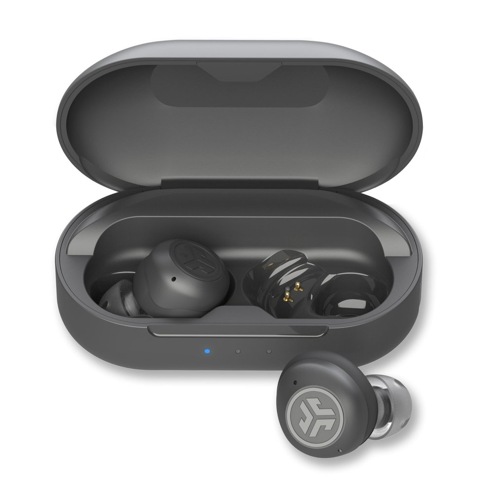 JLab Hear OTC Hearing Aid & Earbuds, Graphite, Traditional Earbud Fit, Four Preset Hearing Modes, in-Ear Detection and Built-in Feedback Suppression, Independent Volume Control and Touch Controls
