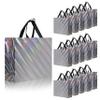 cabzymx 16 Pcs Unique Dazzling Silver Reusable Gift Bags with Handles & Bases, Shiny Non-woven Holiday Goodie Bags Bulk for Birthday, Wedding, Party- 12.6x4.7x11 In view 1