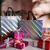 cabzymx 16 Pcs Unique Dazzling Silver Reusable Gift Bags with Handles & Bases, Shiny Non-woven Holiday Goodie Bags Bulk for Birthday, Wedding, Party- 12.6x4.7x11 In view 2