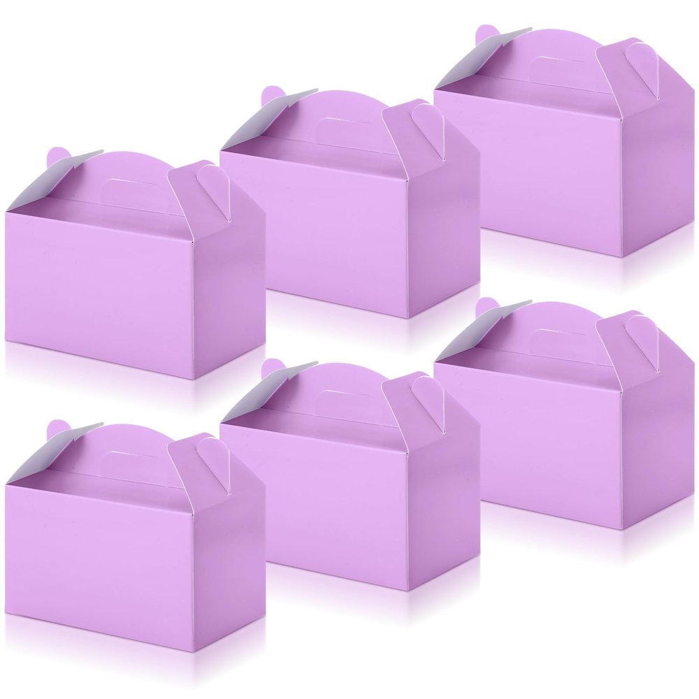 36 Pcs Party Favor Treat Boxes, Goodie Candy Gable Paper Gift Boxes with Handles for Birthday Wedding Shower Christmas Party Supplies, 6 x 3.5 x 3.5 Inches(Light Purple)