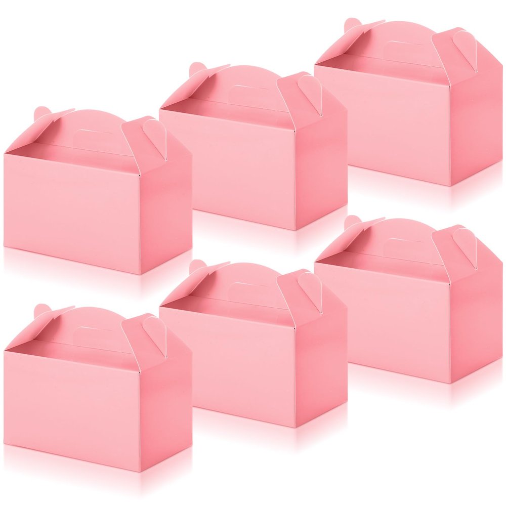 36 Pcs Party Favor Treat Boxes, Goodie Candy Gable Paper Gift Boxes with Handles for Birthday Wedding Shower Christmas Party Supplies, 6 x 3.5 x 3.5 Inches(Pink)