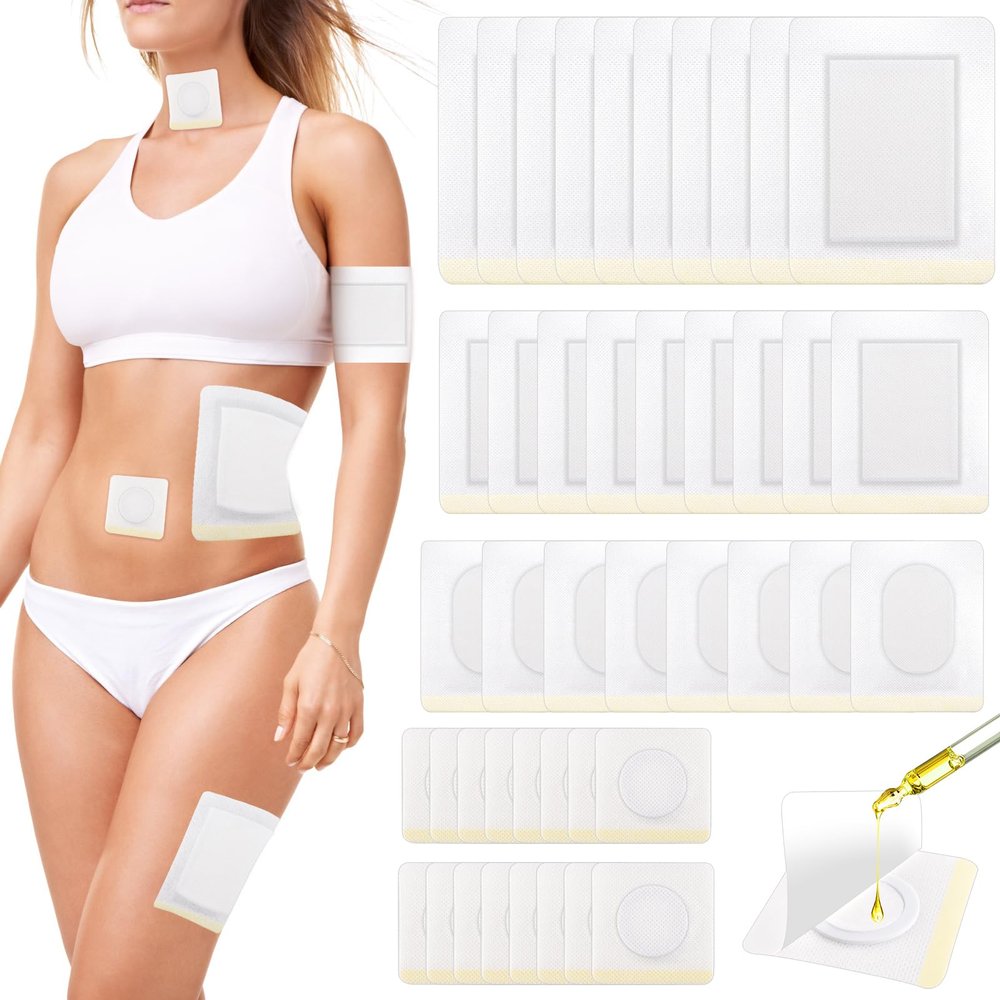 46 Pcs Castor Oil Patches, Disposable Castor Oil Pack Wrap for Belly Button, Waist, Neck, Breast, Back, Knee and Feet, No Wash, Highly Absorbent, Easy to Use, Meeting All Your Needs